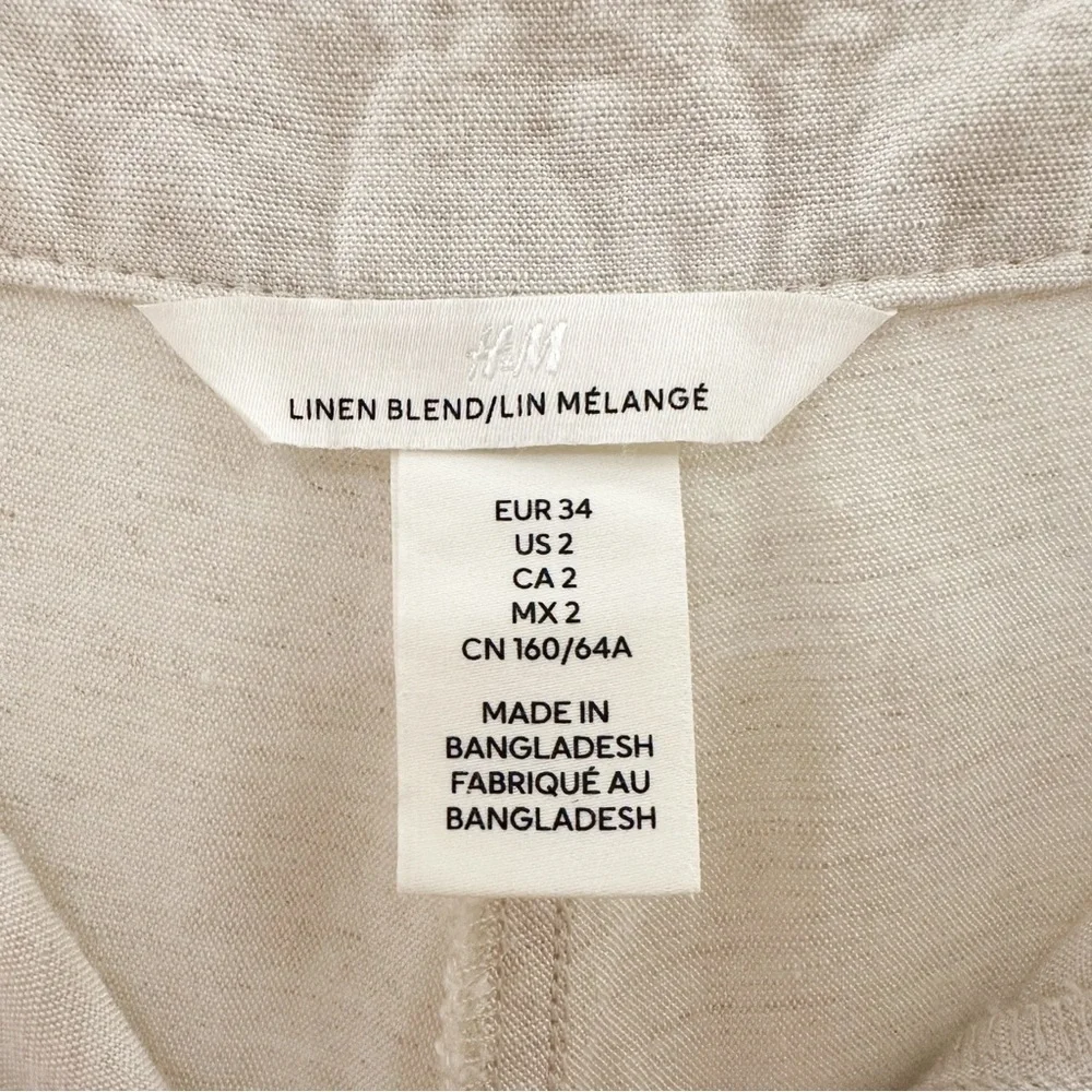 H&M Linen Blend Wide Leg Pants High Waisted Neutral Cream Tan sz 2
